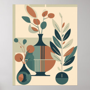 Abstrakte Vasen und Pflanzen im Mid-Century-Modern Poster