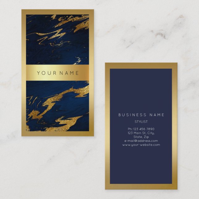 Abstrakte vertikale Goldrahmen-Marmor für die blau Visitenkarte (Vorne/Hinten)