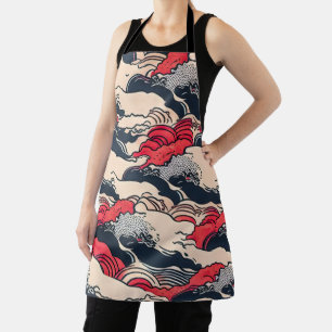 Abstrakte Vintage-Ozeanwellen im japanischen Stil Schürze