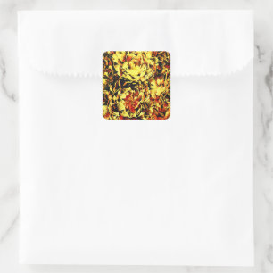 Abstrakte Vintage Sommergoldene Blume Quadratischer Aufkleber