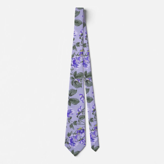 Abstrakte Vintage violette Blumen Krawatte (Vorderseite)
