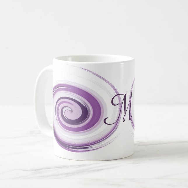 Abstrakte violette Bürste streicht Spirale. Kaffeetasse (Vorderseite Links)