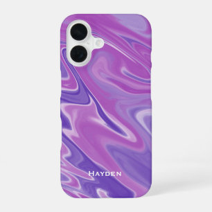 Abstrakte violette Flüssig-Marmor-Personalisierung iPhone 16 Hülle