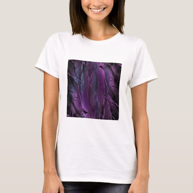 Abstrakte violette lila Federn T-Shirt (Vorderseite)
