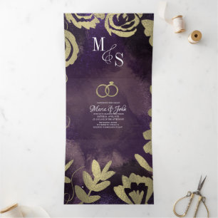 Abstrakte violette schwarze Glamour-Gold-Rosen-Hoc Dreifach Gefaltete Einladung