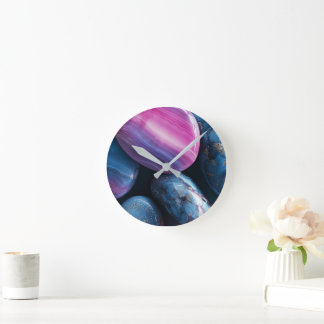 Abstrakte violette und blaue Achat-Marmor-Wanduhr Runde Wanduhr