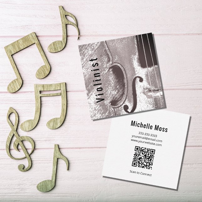Abstrakte Violine Musical QR Code Dusty Pink Quadratische Visitenkarte (Von Creator hochgeladen)