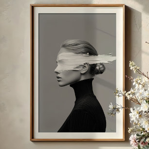 Abstrakte Vision: Monochrome Pinselstrich-Porträt Poster