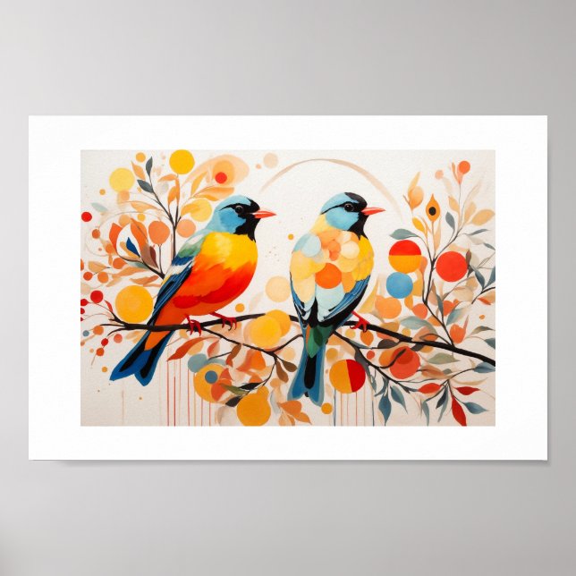 Abstrakte Vögel, die auf einem Zweig Stehend sind Poster (Vorne)