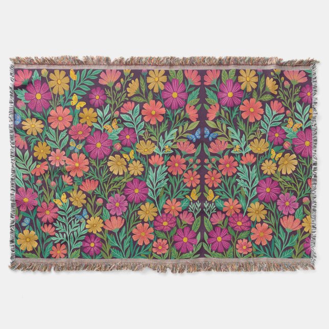 Abstrakte Volkskunst Cosmos Blumen Decken (Vorderseite)