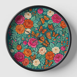Abstrakte Volkskunst Rosen Schmetterlinge Kunst Uh Uhr