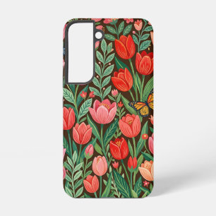 Abstrakte Volkstümliche Tulpen Schmetterlinge Sams Samsung Galaxy Hülle