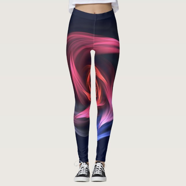 Abstrakte Vortex-Form rot und blau Leggings (Vorderseite)