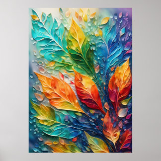 Abstrakte Wall Art, Blätter Lebhafte Farben Poster