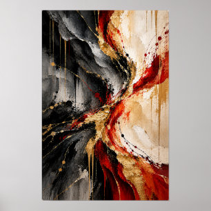 Abstrakte Wandkunst 'Crimson Gold Collision' Poster