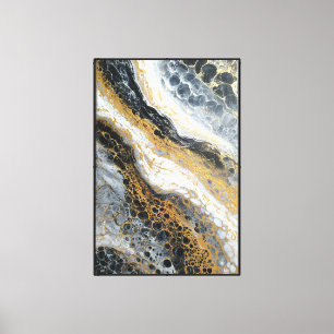 Abstrakte Wandkunst mit schwarzen, weißen und gold Leinwanddruck