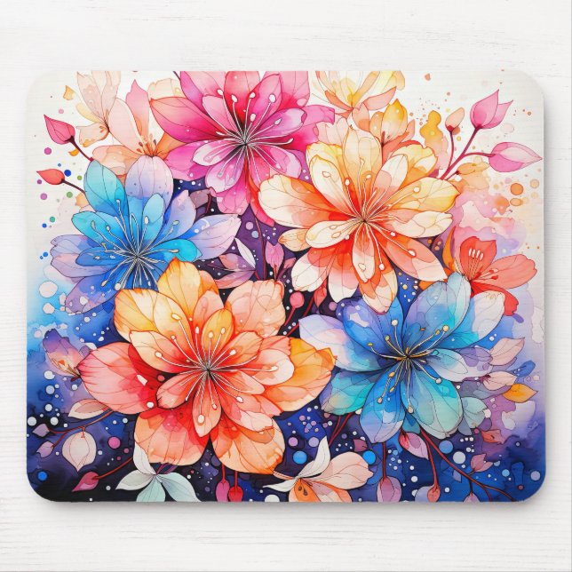 Abstrakte Wasserfarbe Blume Kunst, Dichtung und Mu Mousepad (Vorne)