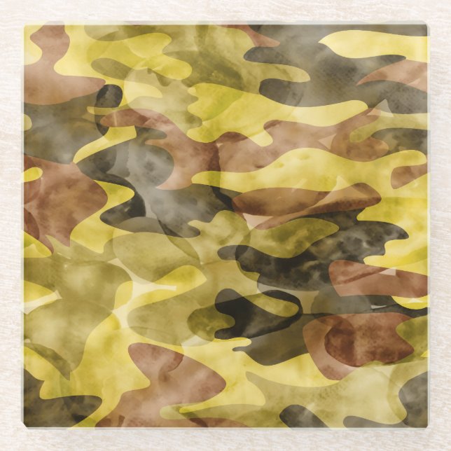 Abstrakte Wasserfarbe: Camouflage-Gefärbte Krawatt Glasuntersetzer (Vorderseite)