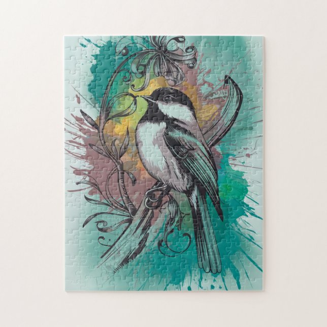 Abstrakte Wasserfarbe Chickadee - Aquamarin Puzzle (Vertikal)