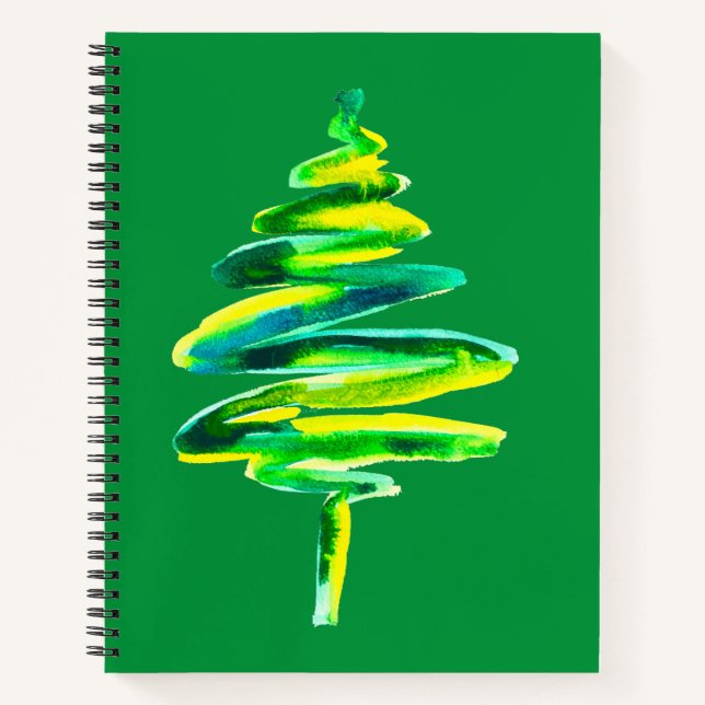 Abstrakte Wasserfarbe des Weihnachtsbaumes Notizbuch (Vorderseite)