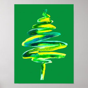 Abstrakte Wasserfarbe des Weihnachtsbaumes Poster