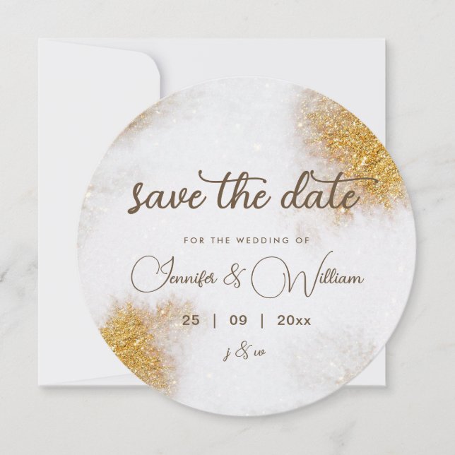 Abstrakte Wasserfarbe Gold Glitzer Luxus Elegante Save The Date (Vorderseite)
