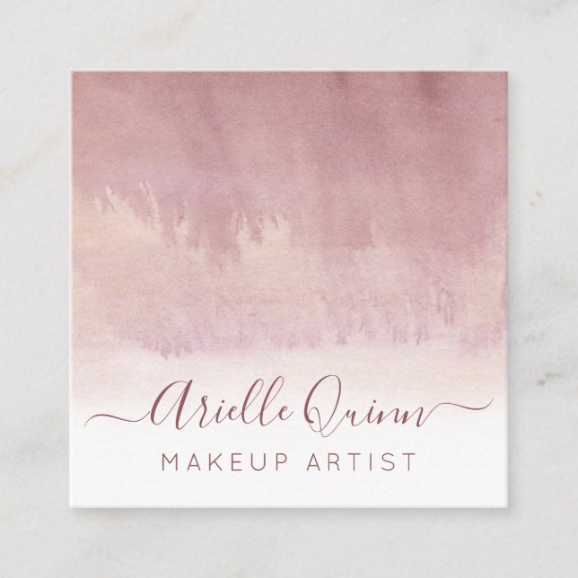 Abstrakte Wasserfarbe Ombre Dusty Pink Makeup Arti Quadratische Visitenkarte (Vorderseite)