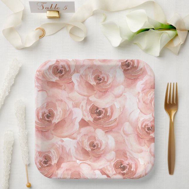 Abstrakte Wasserfarbe Rose Rodeln Hübsch Pappteller