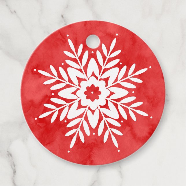 Abstrakte Wasserfarbe Rot Schneeflocke Geschenkanhänger (Vorderseite)