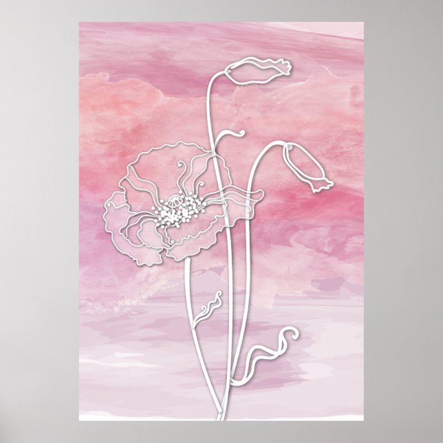 Abstrakte Wasserfarbe und Pflaumen in rosa Farbe 2 Poster (Vorne)