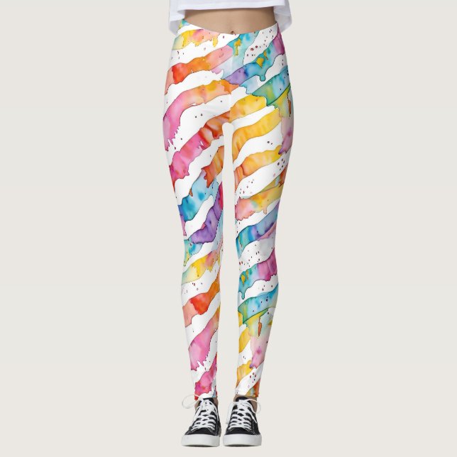 Abstrakte Wasserfarben Streifen Leggings (Vorderseite)