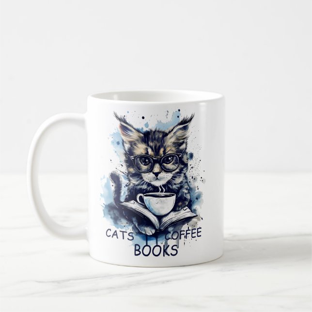 Abstrakte Wasserfarbenkatzen Kaffeebücher Kaffeetasse (Links)
