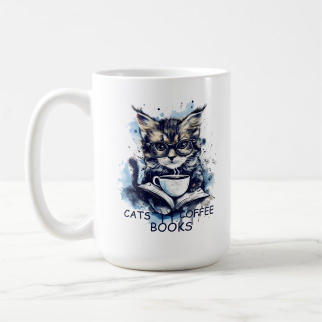 Abstrakte Wasserfarbenkatzen Kaffeebücher Kaffeetasse (Links)