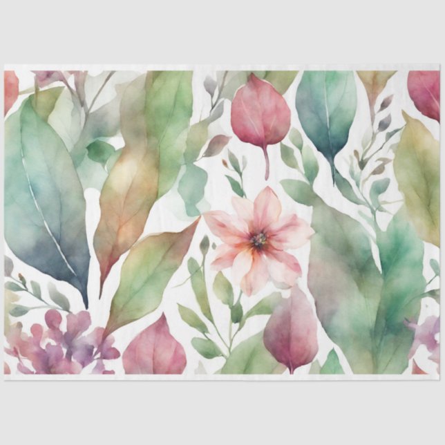 Abstrakte Wasserfarbenkollage mit Blätter Seidenpapier (Vorderseite)