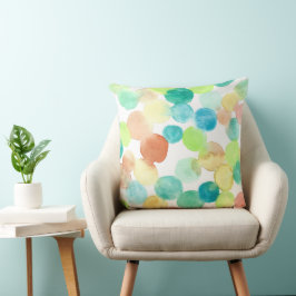 Abstrakte Wasserfarbpunkte in Aquamarin und orange Kissen