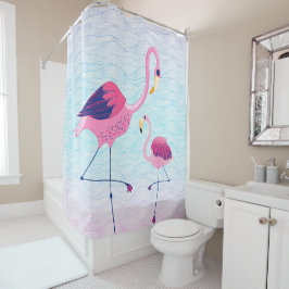 Abstrakte Wasserwellen mit rosa Flamingos Duschvorhang