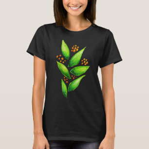 Abstrakte Watercolor-Grün-Pflanzen-Orangen-Beeren T-Shirt