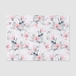 Abstrakte Watercolor-Rosa-Hartriegel-Blumen u. Seidenpapier