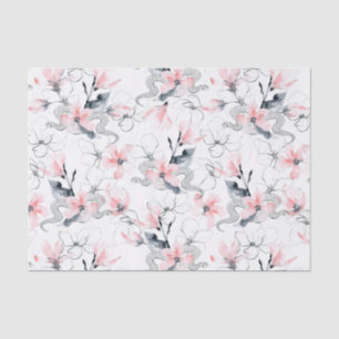 Abstrakte Watercolor-Rosa-Hartriegel-Blumen u. Seidenpapier