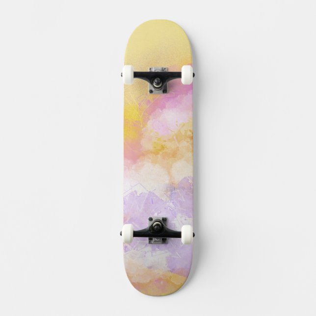 Abstrakte Watercolors - orange Hintergrund Skateboard (Vorderseite)