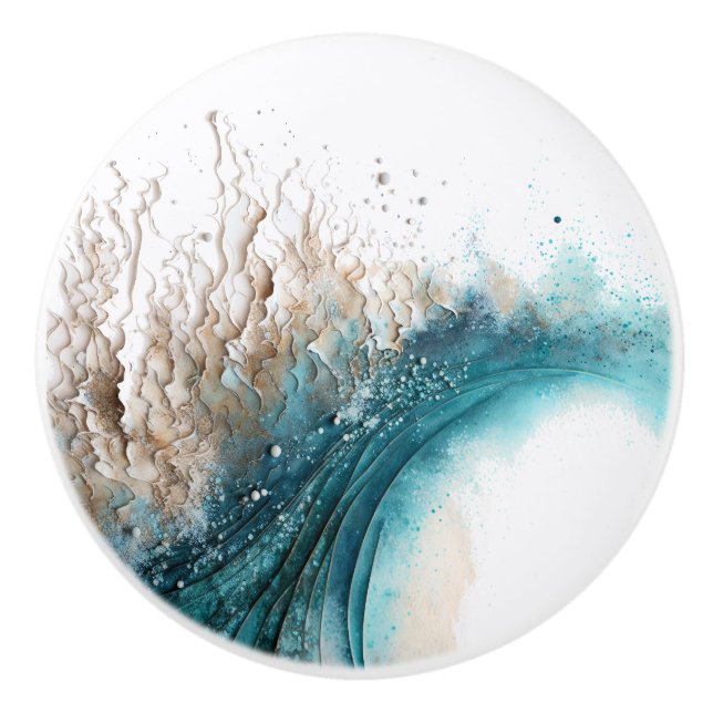 Abstrakte Wave Painting-Keramik Keramikknauf (Vorderseite)