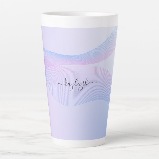 Abstrakte Wavelines Pink Blue Latte Tasse (Vorderseite)