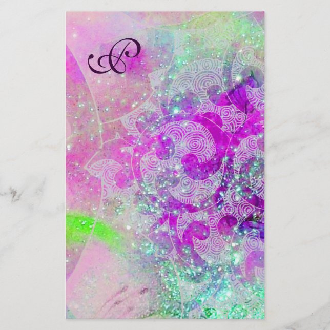 ABSTRAKTE WAVES Blau, Lila rosa Hochzeitsmonogramm Briefpapier (Vorderseite)