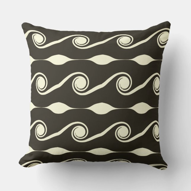Abstrakte Waves in Dark Gray & Ivory Kissen (Vorderseite)