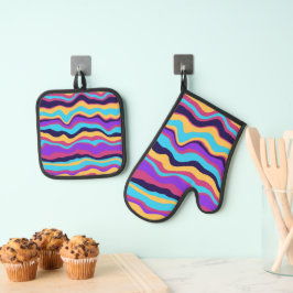 Abstrakte Waves Ofenhandschuh & Topflappen-Set