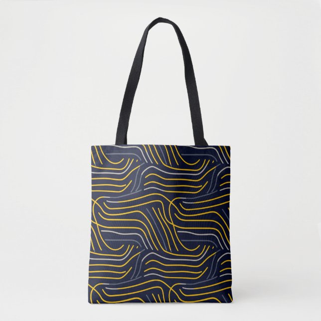 Abstrakte Wavy Line Totbeutel - Navy & Yellow (Vorderseite)