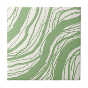 Abstrakte Wavy Lines Sage Green White Fliese
