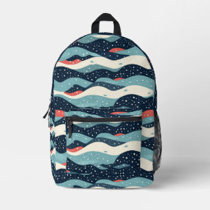 Abstrakte Wavy-Linien mit Schneeflockenpunkten Bedruckter Rucksack