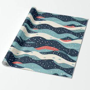 Abstrakte Wavy-Linien mit Schneeflockenpunkten Geschenkpapier