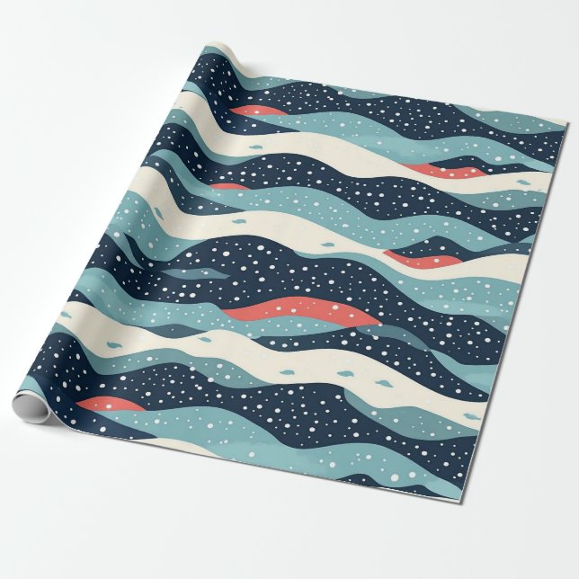 Abstrakte Wavy-Linien mit Schneeflockenpunkten Geschenkpapier (Ungerollt)